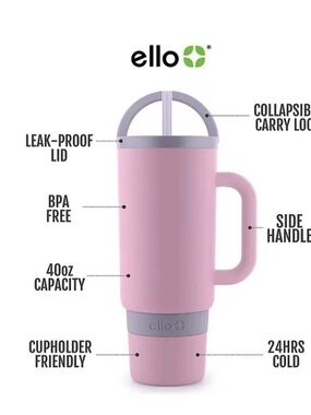 Ello Purple 40oz Insulated Travel Tumbler with Handle